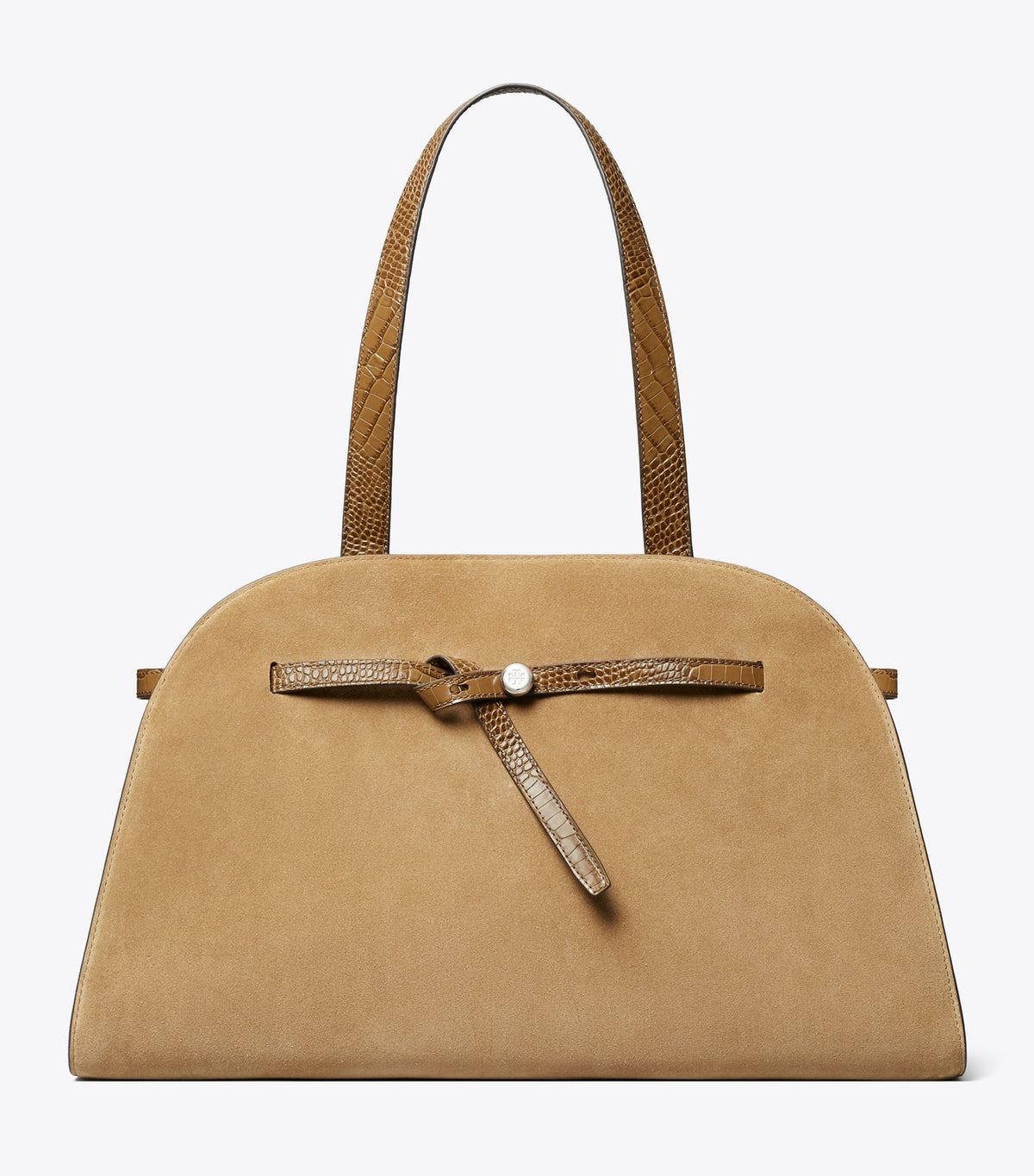 Tory Burch Hot Sale - Large Romy Suede Bauletto - Stone