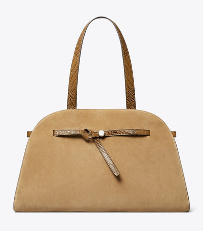 Tory Burch Hot Sale - Large Romy Suede Bauletto - Stone