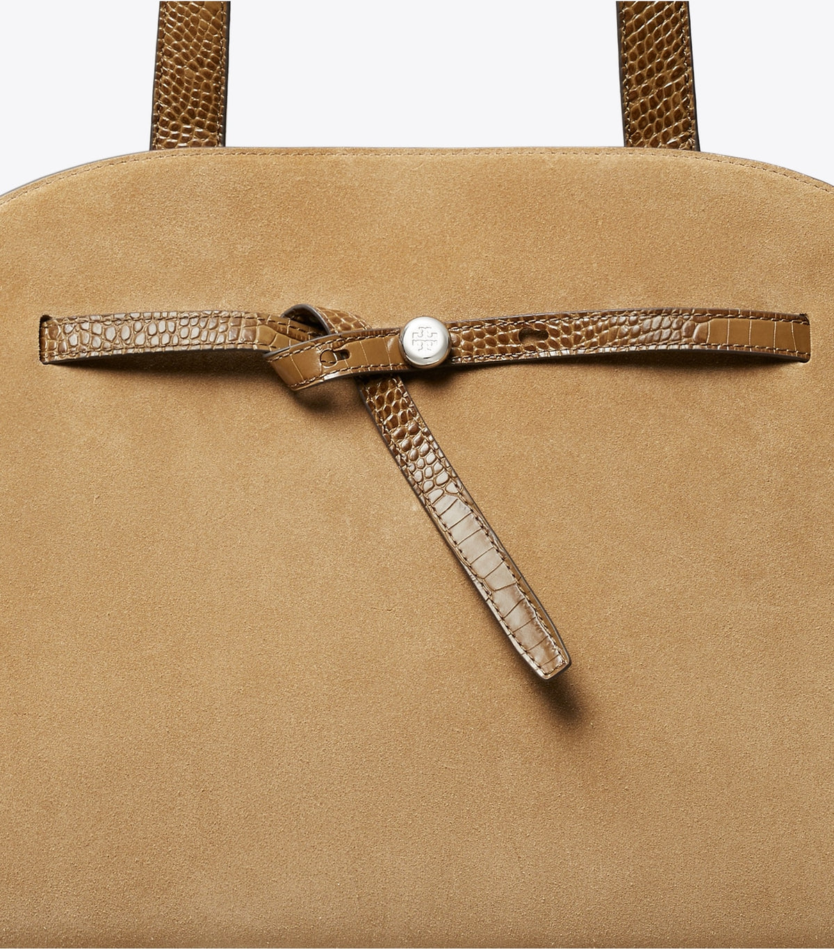Tory Burch Hot Sale - Large Romy Suede Bauletto - Stone