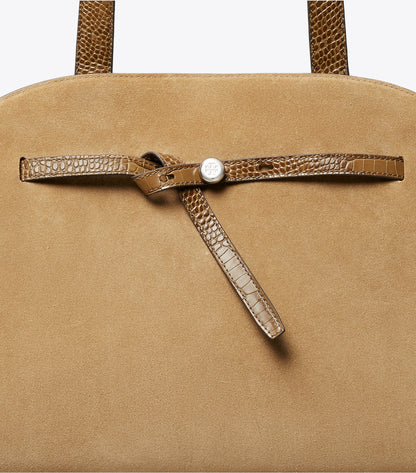 Tory Burch Hot Sale - Large Romy Suede Bauletto - Stone