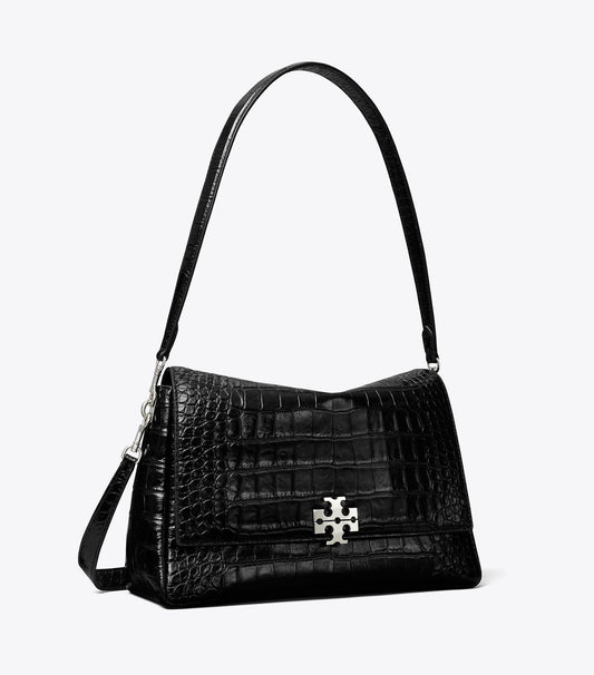Tory Burch Smart Buy - Charlie Croc-Embossed Shoulder Bag - Black
