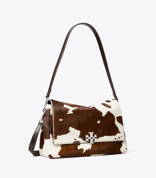 Tory Burch Essential - Charlie Calf Hair Shoulder Bag - Mocha Brown / Shea Butter