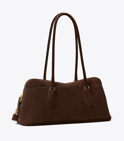 Tory Burch Best Price - Lock Suede East-West Satchel - Dark Cocoa