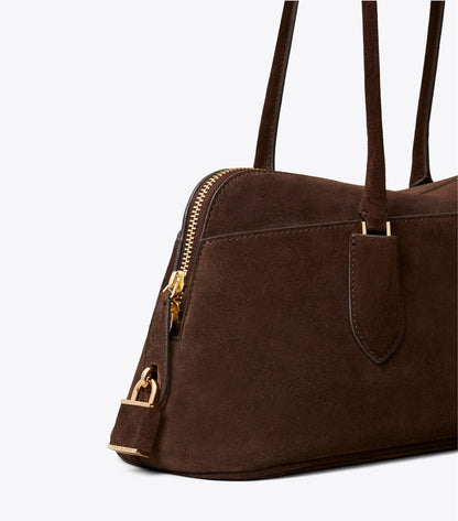 Tory Burch Best Price - Lock Suede East-West Satchel - Dark Cocoa