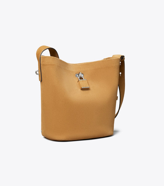 Tory Burch Quality - Medium Lock Suede Slim Bucket Bag - Toffee