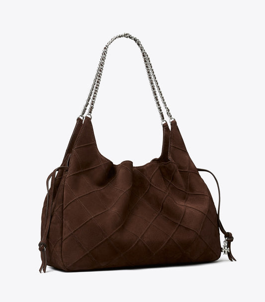 Tory Burch Classic - Large Fleming Suede Tote - Dark Cocoa