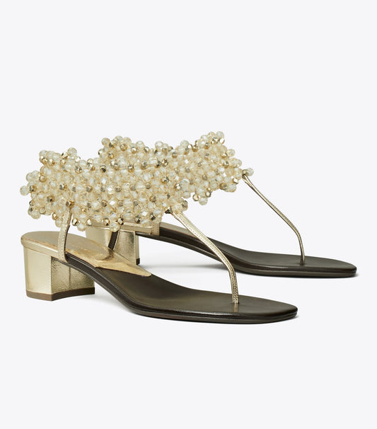 Tory Burch Smart Buy - Beaded Heeled Sandal - Spark Gold