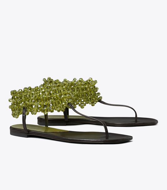 Tory Burch Classic - Beaded Flat Sandal - Olive