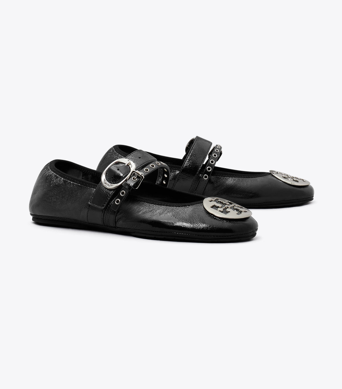 Tory Burch Great Value - Reva Punk Travel Ballet - Perfect Black / Silver