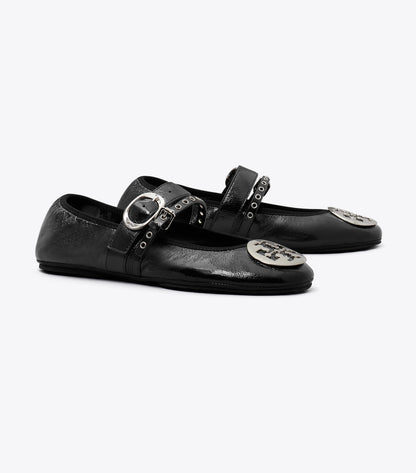 Tory Burch Great Value - Reva Punk Travel Ballet - Perfect Black / Silver