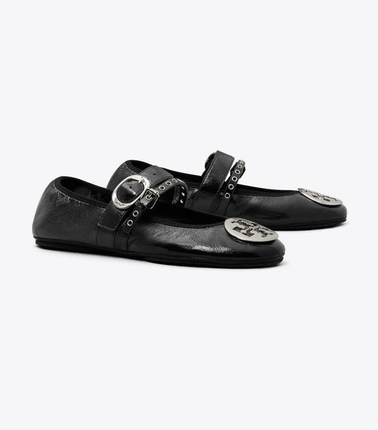 Tory Burch Great Value - Reva Punk Travel Ballet - Perfect Black / Silver