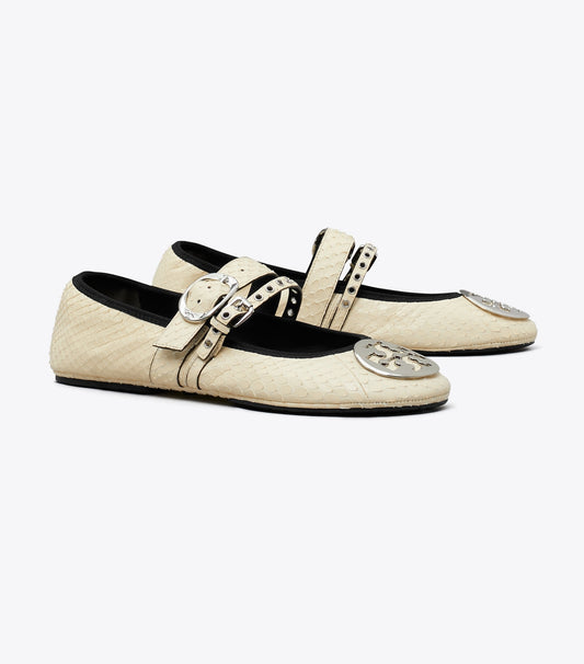 Tory Burch Best Seller - Reva Punk Travel Ballet - Butter / Silver
