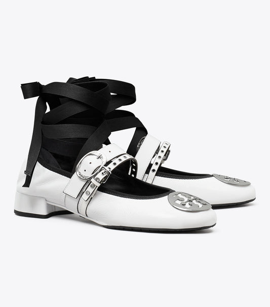 Tory Burch Best Price - Reva Punk Heeled Ballet - Cirrus Cloud / Silver