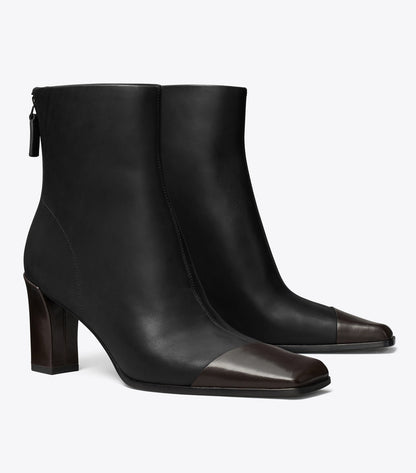 Tory Burch Discount - Asymmetric Cap-Toe Ankle Boot - Perfect Black / Coco