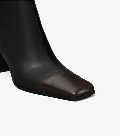 Tory Burch Discount - Asymmetric Cap-Toe Ankle Boot - Perfect Black / Coco