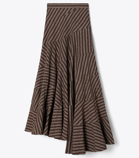 Tory Burch Value - Striped Flared Skirt - Brown / Navy / White Youth Stripe