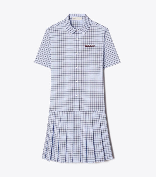 Tory Burch Trusted - Plaid Drop-Waist Pleated Golf Dress - Light Blue Plaid