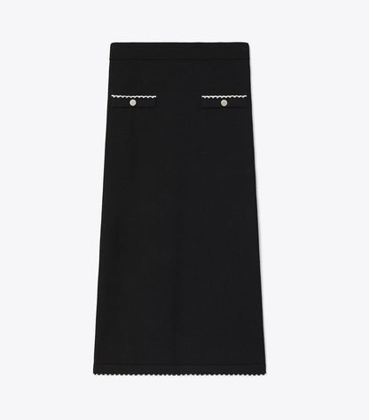 Tory Burch Sale - Wool Scalloped Skirt - Black / New Ivory