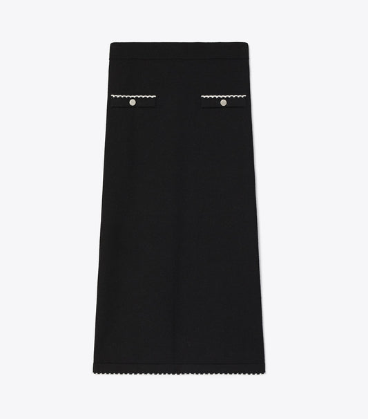 Tory Burch Sale - Wool Scalloped Skirt - Black / New Ivory