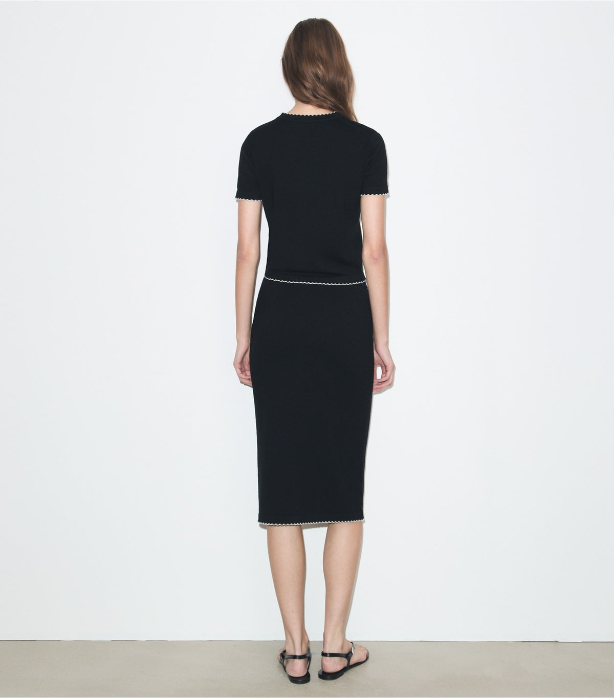 Tory Burch Sale - Wool Scalloped Skirt - Black / New Ivory