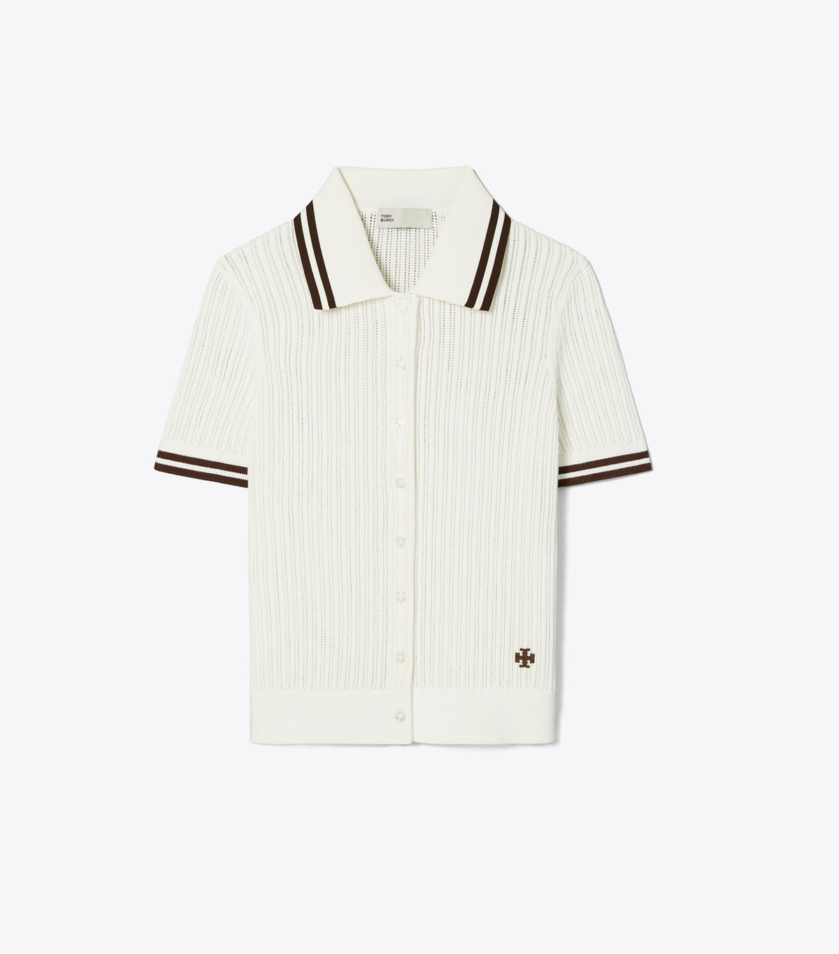 Tory Burch Smart Buy - Pointelle Cotton Cardigan - New Ivory / 70'S Botanical Brown