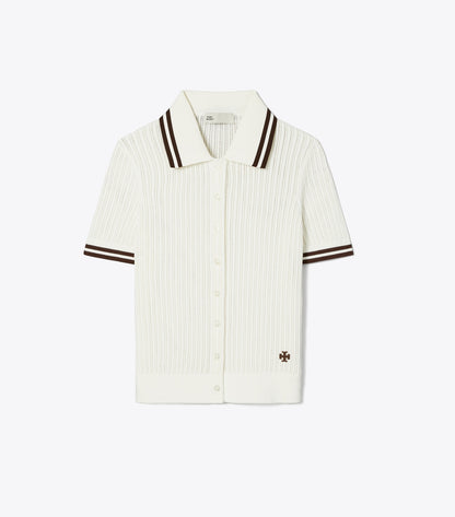Tory Burch Smart Buy - Pointelle Cotton Cardigan - New Ivory / 70'S Botanical Brown