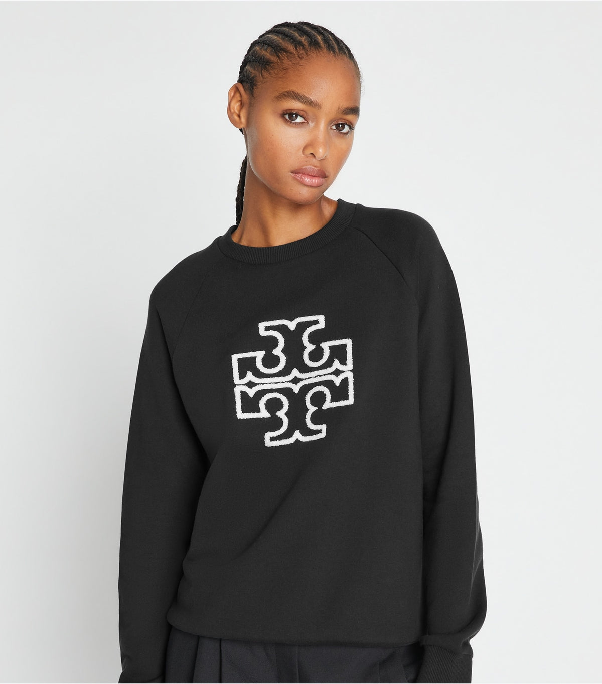 Tory Burch Customer Favorite - Heavy French Terry Logo Crewneck - Black
