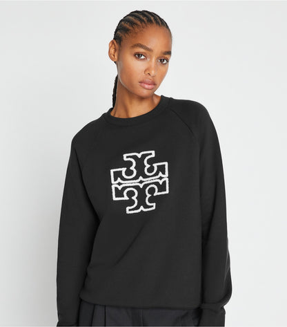 Tory Burch Customer Favorite - Heavy French Terry Logo Crewneck - Black