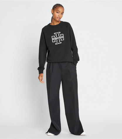 Tory Burch Customer Favorite - Heavy French Terry Logo Crewneck - Black