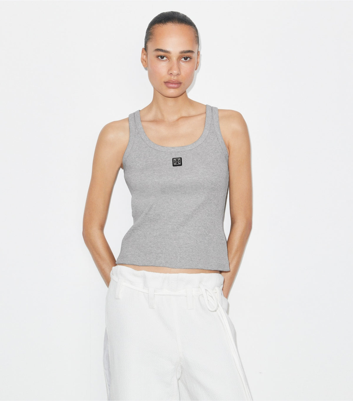 Tory Burch Great Value - Cotton Scoop Tank - Medium Heather Gray