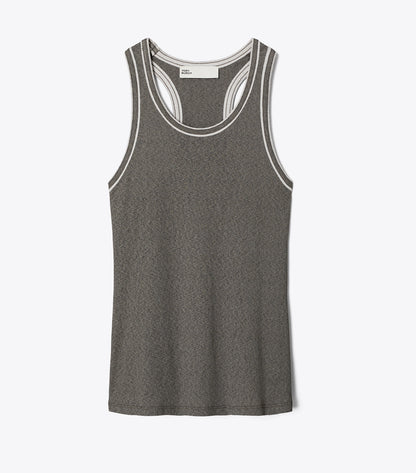 Tory Burch Signature - Ribbed Tank Top - Gray  / Light Gray