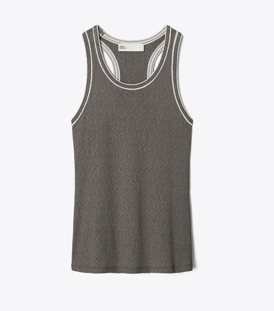 Tory Burch Signature - Ribbed Tank Top - Gray  / Light Gray