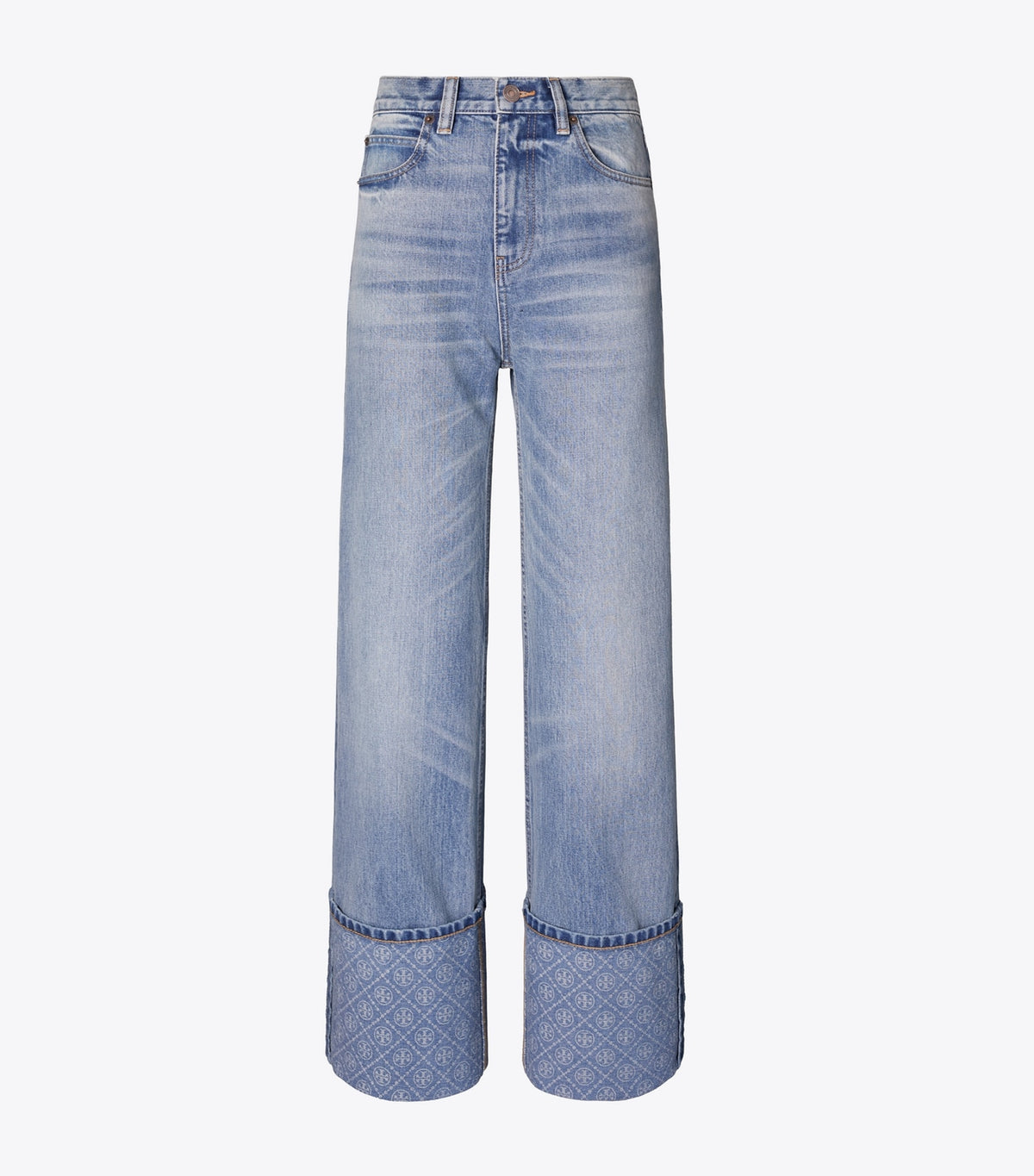 Tory Burch Customer Favorite - Contrast Cuff Straight Leg Jean - Light Vintage Wash