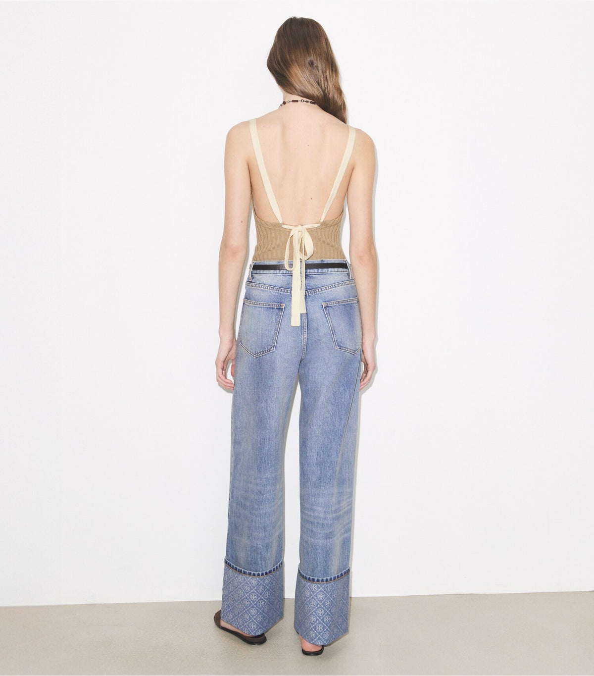 Tory Burch Customer Favorite - Contrast Cuff Straight Leg Jean - Light Vintage Wash