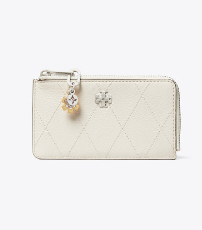Tory Burch Best Price - Charlie Quilted Zip Card Case - Light Cream / Charms