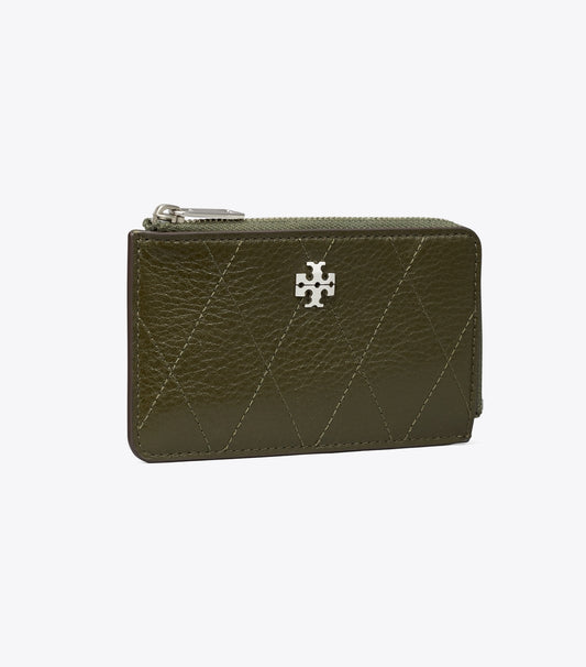 Tory Burch Featured - Charlie Quilted Zip Card Case - Dark Olive