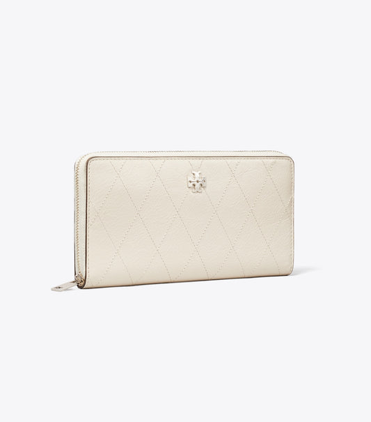 Tory Burch Popular - Charlie Quilted Zip Continental Wallet - Light Cream