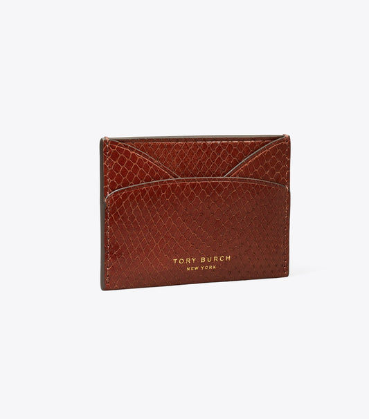 Tory Burch Best Price - Romy Snake-Embossed Flat Card Case - Sweet Maple