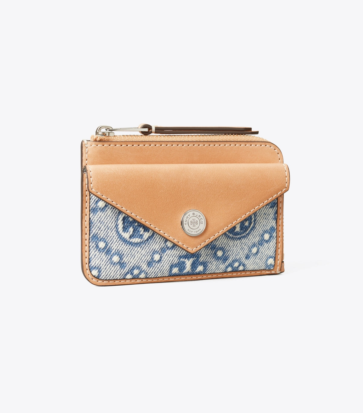 Tory Burch Everyday - T Monogram Denim Zip Card Case - Powder Blue
