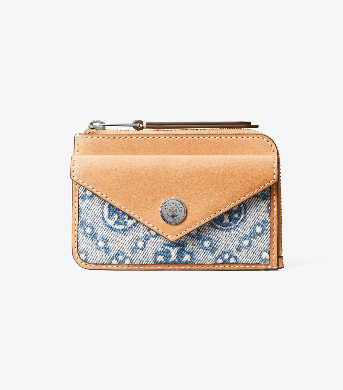 Tory Burch Everyday - T Monogram Denim Zip Card Case - Powder Blue