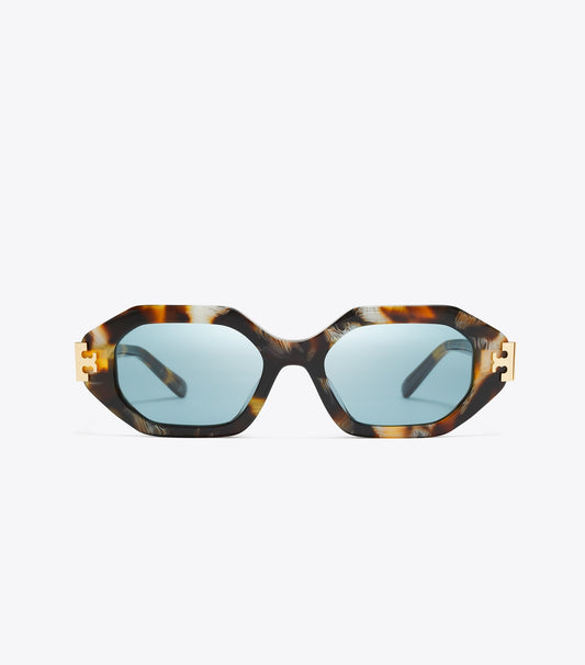 Tory Burch Great Value - Eleanor Geometric Sunglasses - Dark Wavy Tortoise/Petrol Green