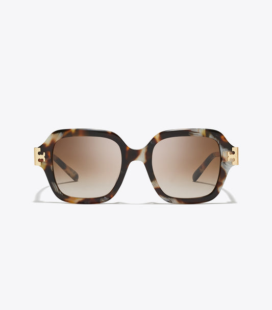 Tory Burch Smart Buy - Eleanor Square Sunglasses - Dark Wavy Tortoise/Brown Gradient