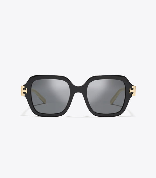 Tory Burch Trending - Eleanor Square Sunglasses - Black/Ivory/Dark Gray Solid