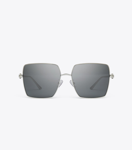 Tory Burch Signature - Kira Metal Oversized Square Sunglasses - Silver/Grey Gradient