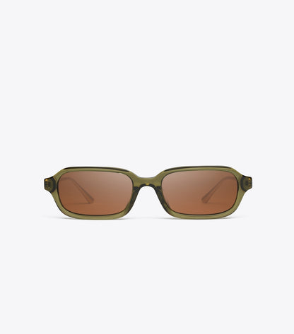 Tory Burch Great Value - Kira Metal Rectangle Sunglasses - Transparent Olive/Brown