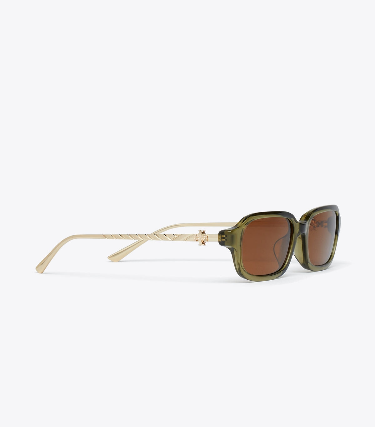 Tory Burch Great Value - Kira Metal Rectangle Sunglasses - Transparent Olive/Brown