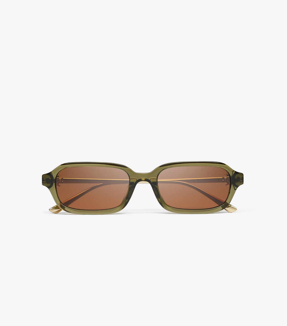 Tory Burch Great Value - Kira Metal Rectangle Sunglasses - Transparent Olive/Brown
