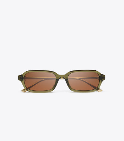 Tory Burch Great Value - Kira Metal Rectangle Sunglasses - Transparent Olive/Brown