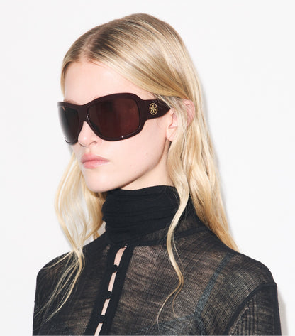 Tory Burch Popular - Runway Wrap Sunglasses - Red/Brown/Brown