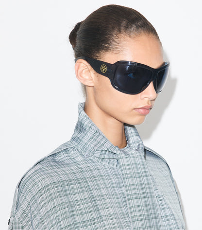 Tory Burch Great Value - Runway Wrap Sunglasses - Transparent Navy/Dark Blue